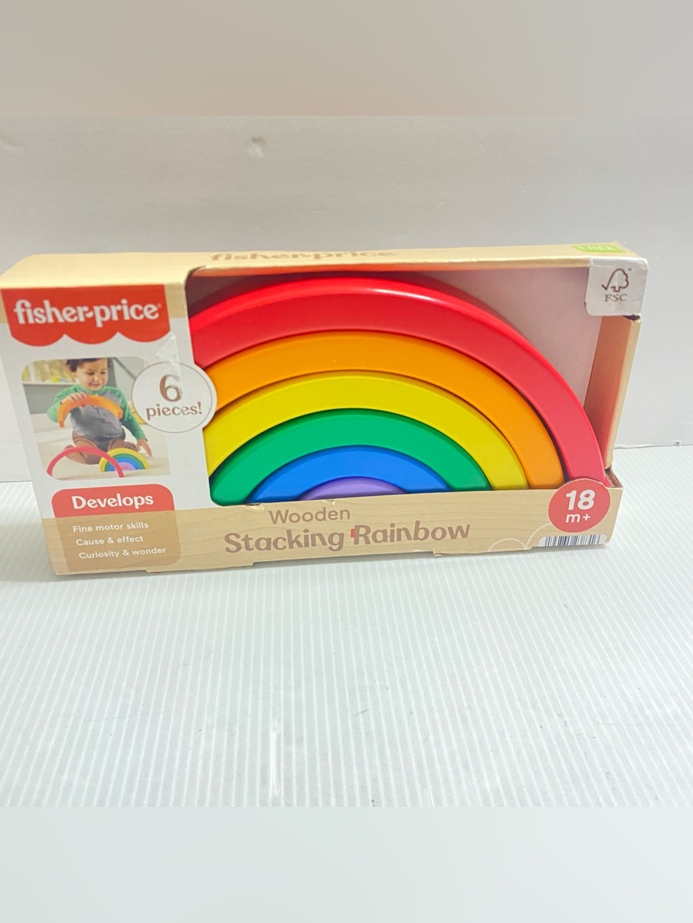 Fisher-Price Wooden Stacking Rainbow - Red, Orange, Yellow, Green, Blue, Purple